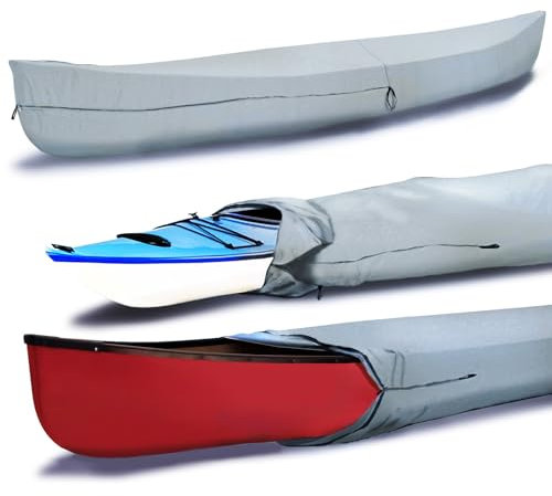 EliteShield Canoe Cover Kayak Cover; Waterproof UV Resistant Marine Grade Polyester Canoe Kayak Boat Storage Cover fits 15 ft-16 ft Long, 116 Inches Girth Gray Color