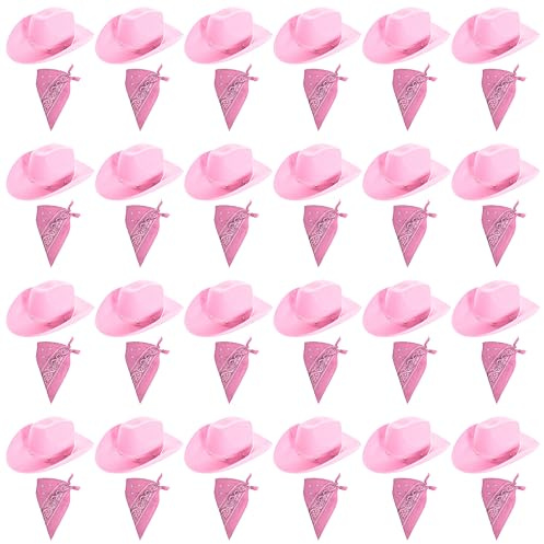 Ensemble d'accessoires de cowboy rose pour adultes – Chapeau de cowboy rose à étoiles et bandana assorti – Ensemble d'accessoires de déguisement western pour enterrement de vie de jeune fille