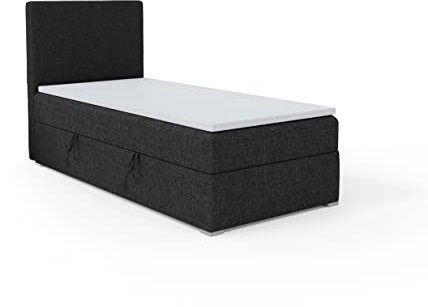 FEDVE Boxspringbett 90x200 cm Schwarz – Kolorado - Dauerhaft Bett mit Bettkasten Links – Praktisches Einzelbett für Viele Jahr – Kopfteil Bett mit Stauraum zum Schlafzimmer