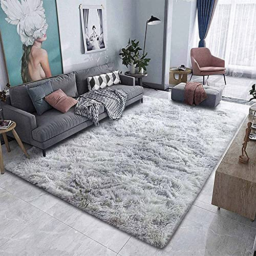 Calore Flauschiger Teppich ,Teppiche Wohnzimmer Shaggy Teppiche Schlafzimmer,Modern Hochflor Antirutschmatte Teppich Waschbarer Weiche Teppiche Bequeme für Wohnkultur (Grau Weiß, 200 x 300 cm)