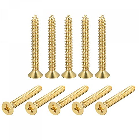 sourcing map Brass Wood Screws, M5x40mm Phillips Flat Head Self Tapping Connector for Door Hinges, Wooden Furniture, Home Appliances 20Pcs