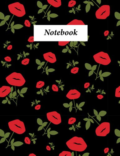 Cute Notebook for teens, girls, mom, daughter: diary/journal with Psychotria Elata or kissing lips plant pattern on a BLACK cover /120 Lined Pages, 8.5” x 11”