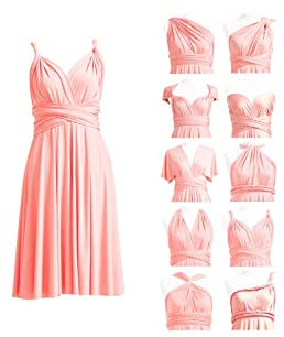 Abito da donna convertibile corto, vestito infinito Transformer multiway avvolgente per damigella d'onore, Rosa pesca., 52