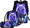 chaqlin 3-teiliges Tierwolf-Rucksack-Set für Jungen und Teenager, Schulranzen-Set mit Wolf-Büchertaschen-Set, niedliches Federmäppchen, isolierte Brotdose für Kinder und Erwachsene