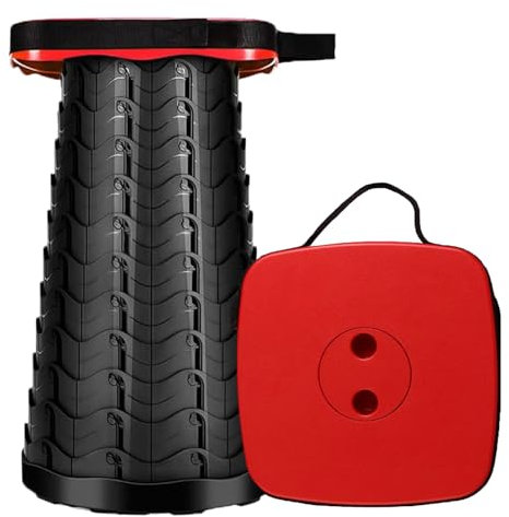 MKBK Telescopic Adjustable Square Camping Stool - Collapsible, Perfect for Camping, Fishing, Hiking - Larger Stool Area & 485 LB Load Capacity (Red)