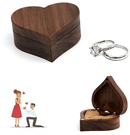 Kleine Ringschatulle Holz, Ring Box Vintage, Walnuss-Holz Ring-Box, Ring Schatulle, Verlobungsring Box Walnuss, Herzförmig Ringschatulle für Antrag, Schmuckboxen für Antrag, Hochzeit, Verlobung