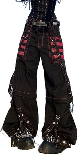 MAEHARRT Y2K Damen-Jeans mit hoher Taille, Gothic, Baggy, Gothic, Cargo-Jeans, weites, gerades Bein, Punk-Denim-Hose, lockere Hose, Streetwear, Black-e, M
