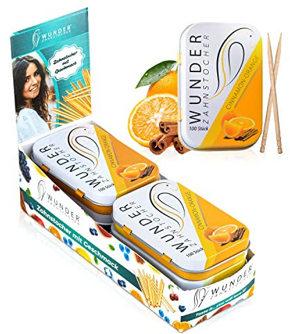 Wunder Palillo Display (pack de 6) - Palillos con sabor - Aliento fresco - Higiene bucal - Palillos sabrosos (canela-naranja)