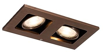 Qazqa Einbaustrahler, Einbauleuchte - Qure - Dunkelbronze, max. 10W, Geeignet für LED, 19cm, Rechteckig, 2-flammig, Ideal als Flur, Küche lampe und Schlafzimmerlampe