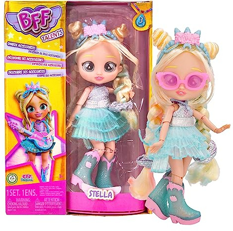 BFF by Cry Babies Stella - Collectible Fashion Doll with Long Hair, Fabric Clothes and 9 Accessories-Gift Toy for Girls and Boys +3 Years