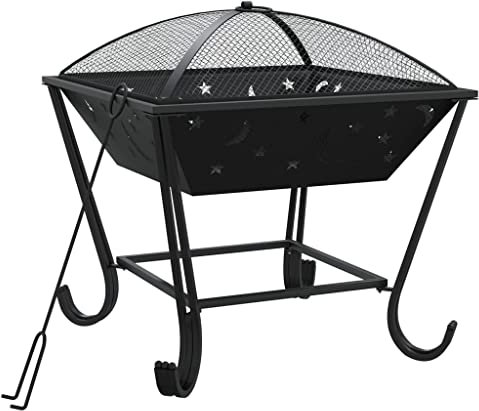 vidaXL Feuerschale mit Schürhaken, Feuerstelle für Garten Terrasse, Feuerkorb mit Funkenschutz, Garten Feuerkorb Terrasse Feuerschale, Stahl