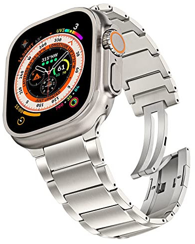 TRUMiRR 49mm 46mm 45mm 44mm 42mm(Serie 3 2 1) Kompatibel mit Apple Watch Titan Armband, Edelstahl Gliederarmband Ersatzarmbänder Geeignet für iWatch Ultra 2/Ultra, Series 10/9/8/7/6/5/4/3/2/1/SE