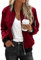 Zeagoo Veste Bomber Femme Courte d'Hiver Veste Légère Femme Blouson Fin Veste Aviateur Courte Légère Blouson de Printemps Vintage Rouge Vin S