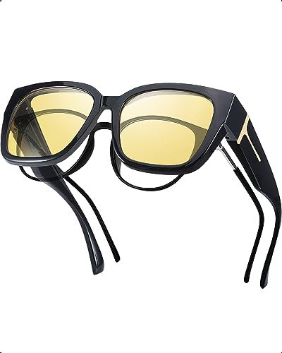 SIPHEW Polarisiert nachtfahrbrille für Brillenträger - Große Überbrille mit gelben Gläsern für Autofahrer: Überzieh-Nachtsichtbrille für Fahren bei Nacht und Tag UV400 Schutz