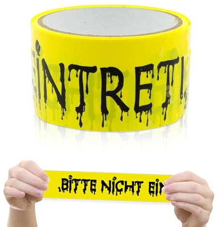 Halloween Deko Absperrband,4.8CM*25M Schwarz Horror Bitte Nicht EINTRETEN Warnband Indoor/Outdoor Dekorationen Zombie Flatterband Gelb Gefahren Caution Barricade für Garten Party Spukhaus Karneval