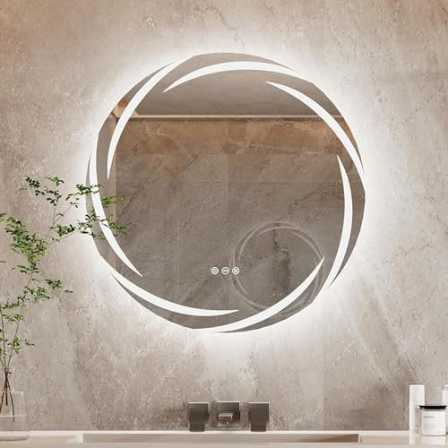LUVODI Miroir Salle de Bain Mural: Miroir Connecté LED Miroir Lumineux Anti Buée Miroir Toilette avec Éclairage Intégré Miroirs Rond sdb 3 Tactiles - 60x60 cm