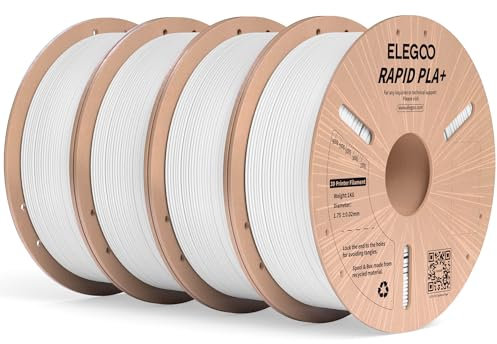 ELEGOO High Speed PLA+ Filament 1.75mm Weiß 4KG, Rapid PLA Plus 3D Drucker Speedy Filament für 0-600 mm/s Hochgeschwindigkeitsdruck, Maßgenauigkeit +/-0,02mm, 4 Stück 1kg Spule (2.2lbs)