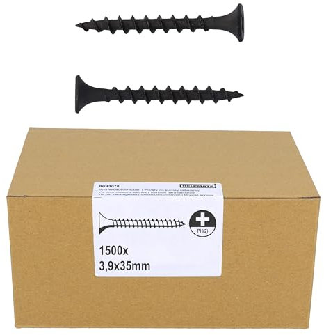 HELPMATE Vis placo à fixation rapide 3,9 × 35 mm Phosphatée PH2 1500 pièces à filetage grossier Bois, Vis a placo pour cloisons sèches, Tête en trompette, Profilés en U