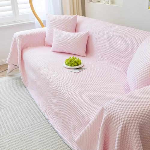 ANAZOZ Sofabezug 4 Sitzer, Couch Überzug Polyester Einfarbig Rosa Sofaüberwürfe Wohnlandschaft 200x380