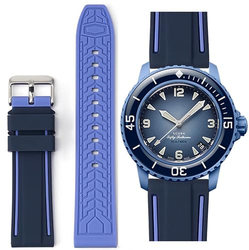 Stanchev Armband für Blancpain Swatch, 22 mm, weiches Gummi, wasserdicht, Ersatzband für Blancpain X Swatch Fifty Fathoms für Herren und Damen, mit Werkzeugset zum Anbringen und Entfernen, 22 mm