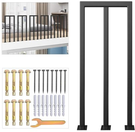 SCGSJZH Geländer Treppen Schwarz, U/M-förmiger bodenmontierter Handlauf, modernes schmiedeeisernes Brüstungsgeländer, Garten-/Korridor-/Loft-/Innentreppengeländer (95cm, M-Typ)