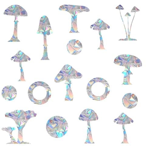EONBES 45 Pieces Window Decals for Bird Strikes - Suncatcher Rainbow Static Clings for Windows - Anti-Collision for Glass Windows and Doors, Mushroom Style