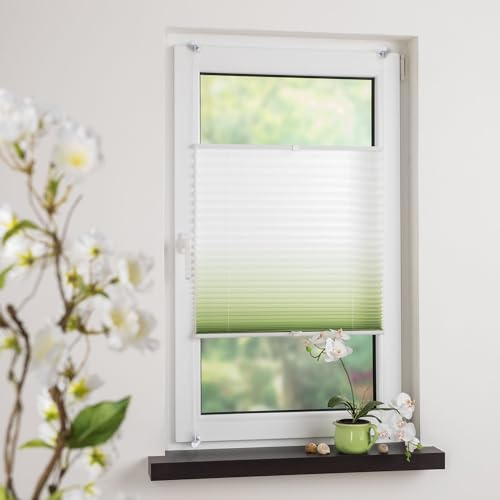 Bedrucktes Klemmfix-Plissee mit Farbverlauf, Lichtschutz, Sichtschutz, verspannt, ohne Bohren oder Schrauben, Breite: 90 cm/Länge: 130 cm, grün