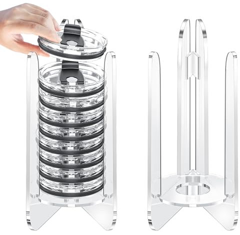 TOWARDFUN 3.4in to 3.55in Tumbler Lid Organizer, Easy to Move Tumbler Lid Holder and Lid Holder for Cups for Kitchen Cabinets, Countertops, Shelves, Cup Lid Organizer - Acrylic (Clear)