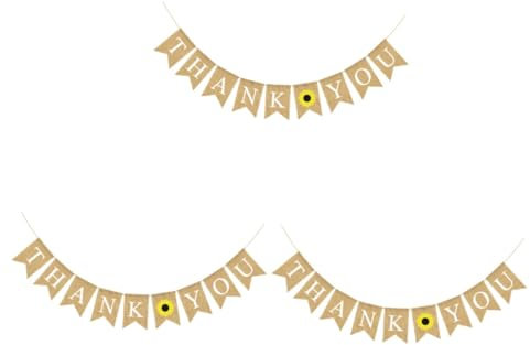 Ciieeo 3stücke Thank You Banner Mit Sonnenblumenmotiv Hochzeitsdekoration Im Vintage-stil Swallowtail Wimpelkette Für Und Feierlichkeiten Partyzubehör Leinen