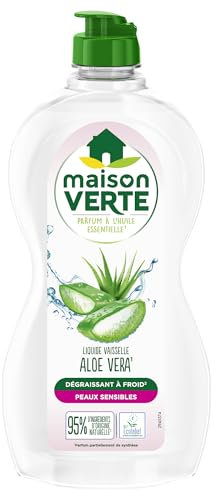 Maison Verte - Parfum a l'Huile Essentielle - Liquide Vaisselle - Parfum Aloe Vera - Dégraissant à Froid - Pour Peaux Sensibles - 95% d'ingrédients d'origine naturelle - 500ml