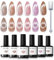 Modelones Cat Eye Gel Nail Polish Set, 6 Colors Holographic Pink Purple Brown Gel Polish, Pink Velvet Shimmer Magnetic Glitter Gel Polish Set Home Salon Nail Art Manicure Gift For Women
