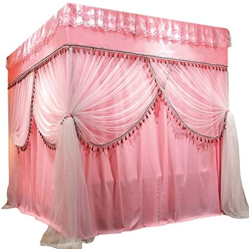 LYFDPN Bett-Schlafzimmer-Moskitonetz, Innen-Prinzessin-Stil, dekorativer Luxus-Bettvorhang, 4-poliges Stützbett