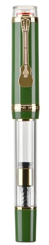 Jinhao 1935 Tiandao Fountain Pen, Size 8 Medium Nib, Golden Guitar Clip, Green and Transparent Acrylic with Converter