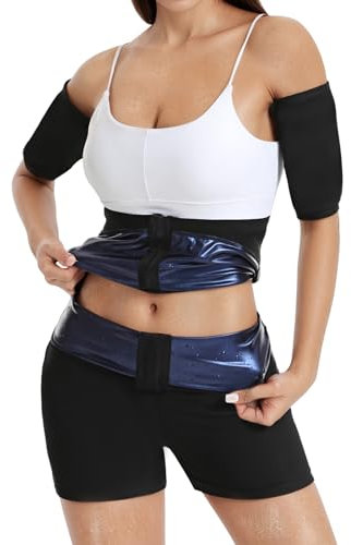 Vigorix Waist Trainer Set for Women Weight Loss: 3-in-1 Arm Sweat Band, Waist Shaper, Sauna Shorts Lower Belly Fat for Women (Large) Blue