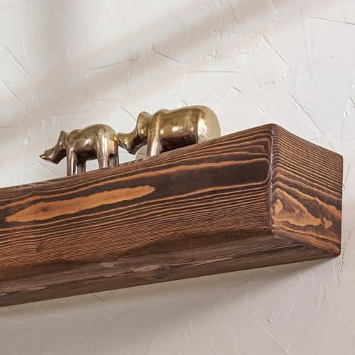 Adorwood Estante de chimenea hecho a mano de 72 pulgadas, repisas de madera rústica para chimenea, estantes flotantes montados en la pared para decoración de sala de estar (nogal claro, 72 pulgadas de