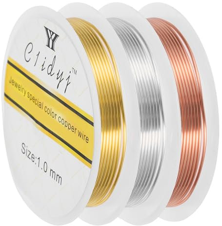 sourcing map 1mm/18 Gauge Copper Wire for Jewelry Making, 3 Roll Craft Tarnish Resistant Beading Wire for Jewelry Making Supplies DIY (Gold Silver Red Bronze)