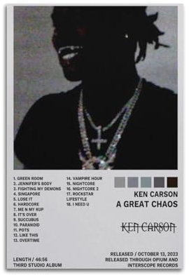 Ein tolles Chaos, Ken Carson, Album, Musikfiguren, Album, Poster, Heimdekoration, Bürodekoration, Wohnzimmer, Dekoration, Teenager, Schlafzimmer, Leinwand, Gemälde, Druck, Geschenk, 20 x 30 cm,