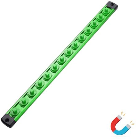 ALOANES Magnetic Socket Organizer, 1/4-Inch Drive Aluminum Socket Holder Socket Tray, Heavy Duty Socket Rail Organizer for Tool Box Drawer, 360°Swivel Clips Socket Rack 1/4-Inch x 14 Clips (Green)