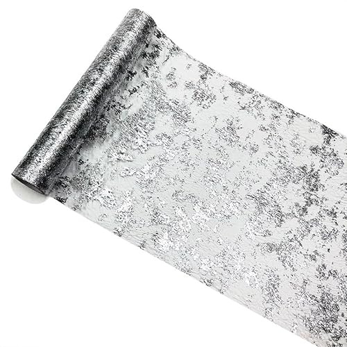 Mtsooning Silberner Netz Tischläufer, Folie Metallisches Dünner Rolle | Glänzender Metallischer Netz Tischläufer, 28cmx15Yards, für Hochzeit, Party, Geburtstag, Weihnachten