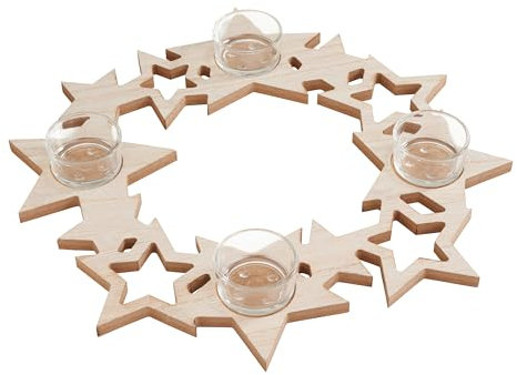 VBS Teelichthalter Adventskranz - Sterne, inkl. 4 Teelichtgläsern, Weihnachtsdeko, Kerzenhalter für Advent, festliche Dekoration