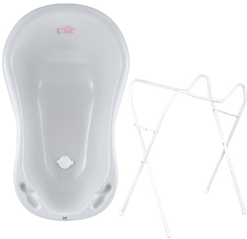 Hylat Baby Friends Grau Babywanne mit Gestell und Badewannenstöpsel - TÜV Rheinland zertifiziert - Stabil und Bequem, Ideal für Neugeborene und Babys bis zu 12 Monaten - Lite-Kollektion Kinder Baden