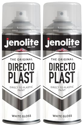 JENOLITE Directoplast Gloss Spray Paint White 2 x 400ml for Plastic | Specially Formulated to Bond Direct to Plastic - No Primer Required, Durable Gloss Finish for Indoor & Outdoor Use (RAL 9016)