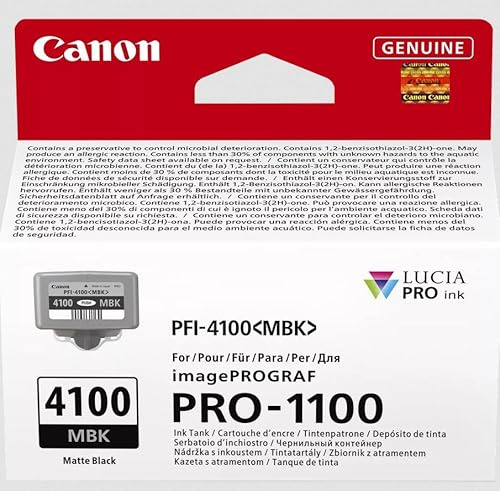 Canon PFI-4100MBK Genuine Printer Ink Cartridge - High Performance & Fade Resistant Ink (1 x Matte Black Cartridge) - Compatible with imagePROGRAF PRO-1100
