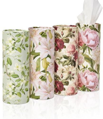 4pack Car Tissues Holder with Facial Tissues Vintage Rose Peony Orchid Travel Tissue Tubes Box Container for Car Tissues Cylinder Car Cup Holder