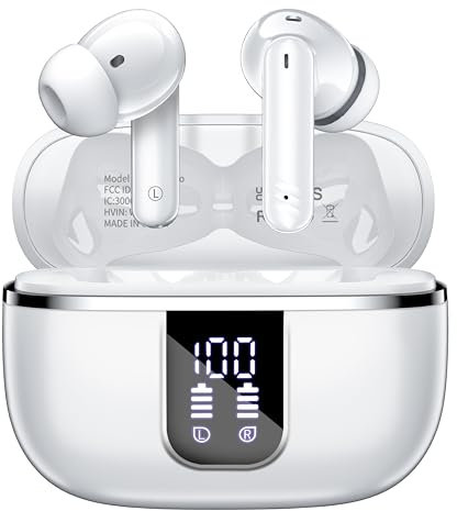 Bluetooth Kopfhörer, 2025 Kopfhörer Kabellos Bluetooth 5.4 mit ENC Noise Cancelling Mic, IP68 Wasserdichtes In Ear Kopfhörer, Ergonomie, 38 Std Ohrhörer mit LED Anzeige, Kompatibel IOS, Android Weiß