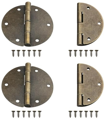 ZZLZX 4 cerniere piccole in ottone anticato con 24 viti, cerniera rotonda per mobili armadio open-fit ottone antico scatola di legno piccola cerniera pieghevole in metallo vintage per scatola regalo