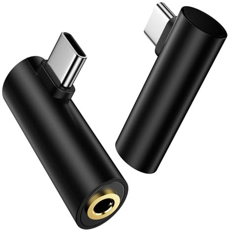 Amtobo Samsung S25 Ultra USB C to 3.5mm Audio Adapter for Galaxy S25 Edge S25+/S24 Ultra FE/S23,A26 A36 A56,Z Fold/Flip,Pixel 9a, 2Pack Right Angle Type C to Aux Headphone Jack Adapter DAC HiFi Dongle