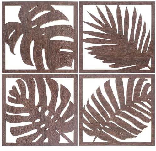 Alipis 1 Jeu Panneau En Bois De Feuille De Palmier Décor à La Maison Art Mural Plantes Décor Marron Pot Décoratif Décoration Murale Corbeille Papier Déco Rester Mer Vie Light Brown