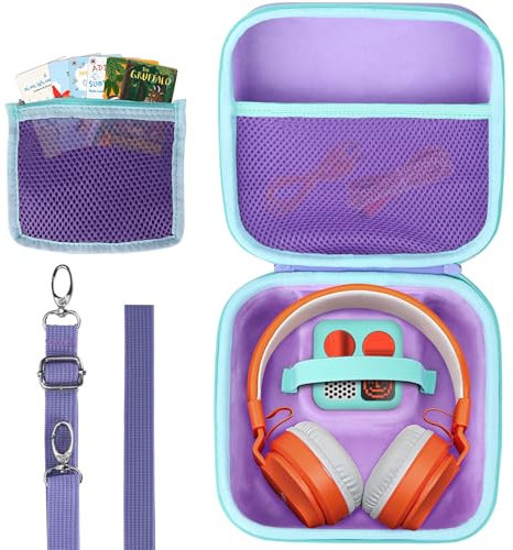 Lebakort Storage Case Compatible with Yoto Mini Kids Audio Music Player & Yoto Headphones Children Speaker Plays Audiobook Cards Radio (Purple + Teal Case)