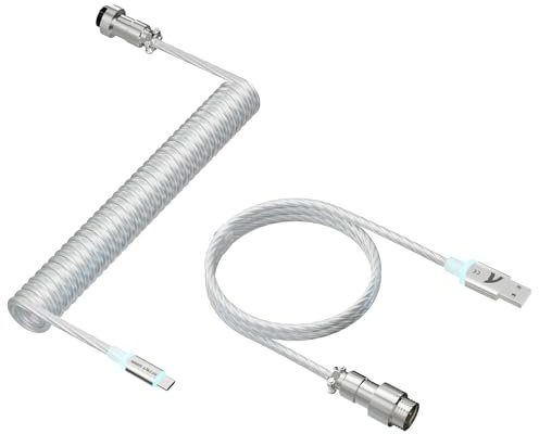 ATTACK SHARK C01 Ultra Custom Coiled USB C to A Cable for Mechanical Keyboard,RGB Light Plug,Double-Sleeved Gaming Cable with Detachable Metal Aviator,for Gaming Consoles Keyboard Mouse-Transparent
